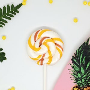 10 Handmade Swirl Candy Lollipops, Handmade Twirly Lollies, Custom, Any Flavor, 2.5&quot;, MadScienceSweets, party favors, yellow brown white