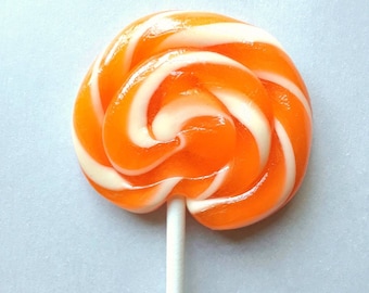 10 piruletas de caramelo con espiral hechas a mano, personalizadas, de cualquier sabor, 2.5", MadScienceSweets, regalos de fiesta, naranja y blanco