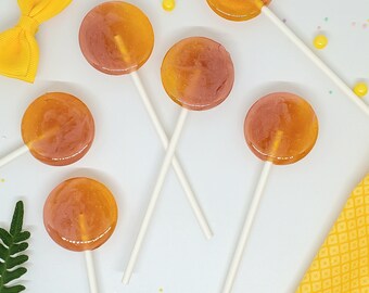 12 piruletas amarillas con espiral, marmoladas, hechas a mano, personalizables, de cualquier sabor, 3,5 cm. Ideales para regalos de Navidad, bodas y cumpleaños, MadScienceSweets.