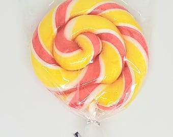 10 piruletas de caramelo espiral hechas a mano, personalizadas, de cualquier sabor, 2.5", MadScienceSweets, regalos de fiesta, rosa, amarillo y blanco