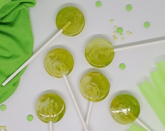 12 paletas verdes con espiral, marmoladas, hechas a mano, personalizables, de cualquier sabor, 3,5 cm. Ideales para regalos de Navidad, bodas y cumpleaños, MadScienceSweets.