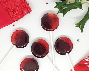 12 piruletas rojas y negras con espiral, marmoladas, hechas a mano, personalizables, de cualquier sabor, 3,5 cm. Ideales para regalos de Navidad, bodas y cumpleaños, MadScienceSweets.