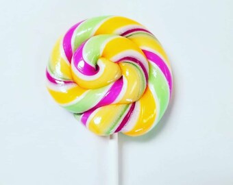 10 paletas de espiral que brillan en la oscuridad, hechas a mano, personalizadas, de cualquier sabor, 2.5", MadScienceSweets, recuerdos de fiesta, morado, naranja y verde