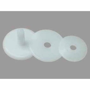 May include: Three white plastic discs with a small, raised post on one disc. The discs have a hole in the center.