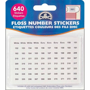 DMC Floss Number Stickers Pkg of 630 Stickers Cross Stitch Needlework Accessories Notions