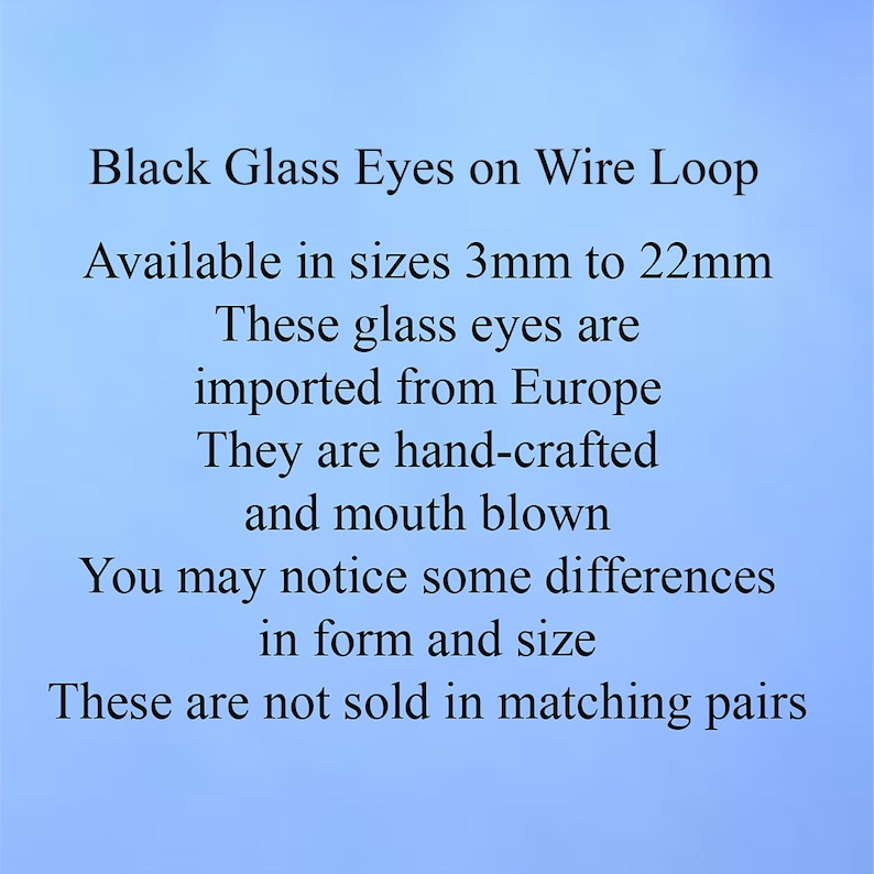 1 Pair Black Glass Eyes on Wire Loop 3mm to 22mm Unmatched Article LE1 image 3