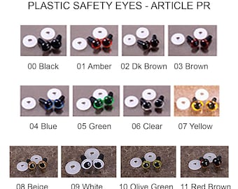 10 Pair Article PR7 Plastic Safety Eyes 6mm-20mm Plastic Washers