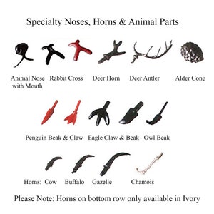 10 Stück Spezialnasen Tier Hörner Tierteile Hase Reh Pinguin Uhu Kuh Büffel Gazelle Chamois Tannenzapfen Erle Zapfen