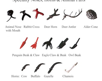 10 Pieces Specialty Noses Animal Horns Animal Parts Rabbit Deer Penguin Eagle Owl Cow Buffalo Gazelle Chamois Pine Cone Alder Cone