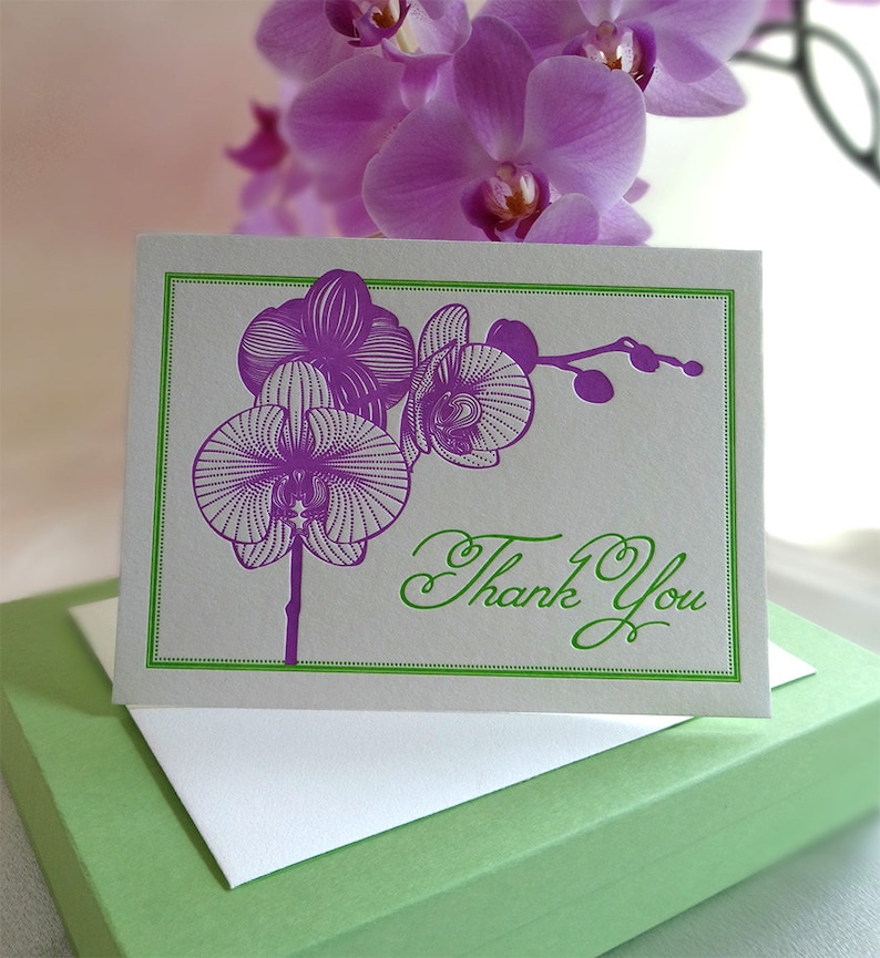 Orchid Letterpress Thank You Card - Etsy