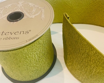 4"  Wired Jacquard Bungalow Paisely Ribbon in Fresh Moss @ 10 yards  -- d. Stevens designer ribbon