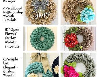 NEW! Terrific Trio Burlap Wreath Tutorial Package--Discounted Price for the Bundle!  Learn How to Make beautiful & unique Burlap Wreaths!
