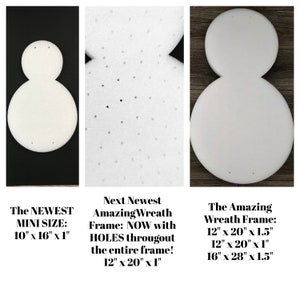 May include: Three white foam wreath frames in different sizes. The smallest frame is 10 inches by 16 inches by 1 inch. The middle frame is 12 inches by 20 inches by 1 inch. The largest frame is 12 inches by 20 inches by 1.5 inches, 12 inches by 20 inches by 1 inch, and 16 inches by 28 inches by 1.5 inches.