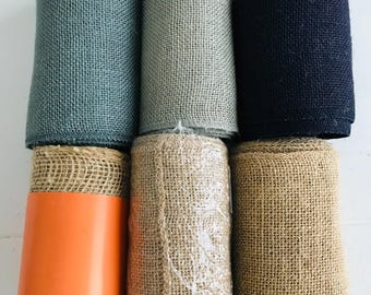 Destash Burlap Ribbon Package Bargain!  Navy, Light Gray, Medium Gray, Metallic Jute Burlap, Jute Burlap Ribbon