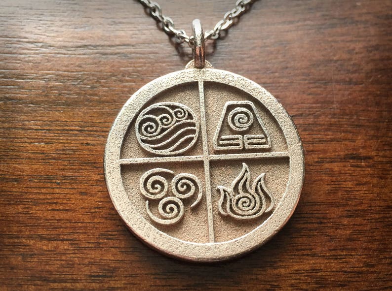 Avatar The Last Airbender White Lotus and Elements 3D Printed Stainless Steel Pendant and Keychain