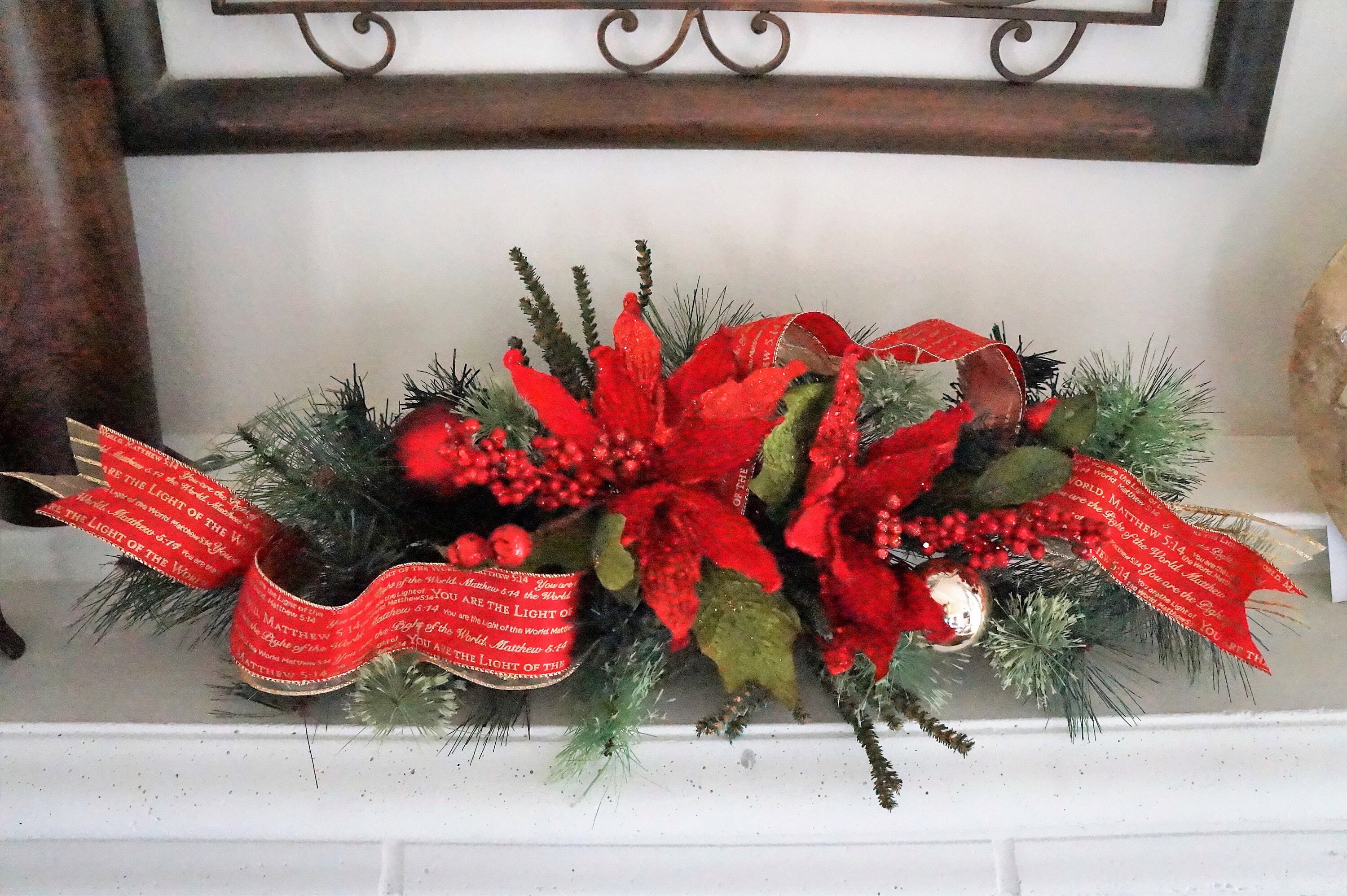 Christmas Table CenterpieceChristmas Swag with Bright Red Etsy