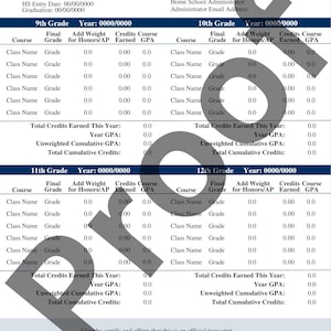 May include: A black and white official transcript document with the title "Official Transcript" at the top. The document lists the student's name, date of birth, address, high school entry date, graduation date, and grades for each year of high school. The document includes the student's final grade, add weight for honours/AP, credits earned, and course GPA for each class.