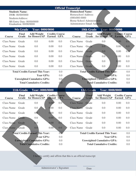 High School Transcript