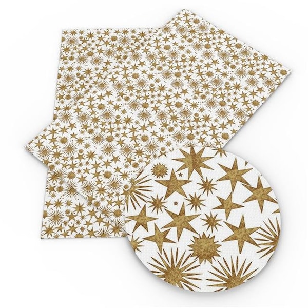 Gold Stars Sheet - Faux Leather Sheets for bows, earrings, wallets, shoes, journals, scrapbooking and more - New Year's Eve, Christmas