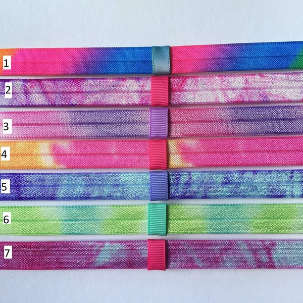 Tie Dye Interchangeable Headband - Fold over elastic - FOE Headbands - Ribbon loops for clips - Hair accessories for baby girls