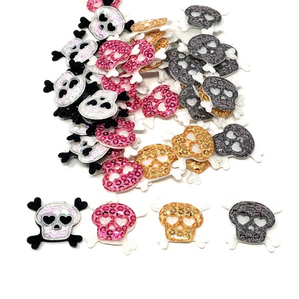 Small Sequin Skull Applique - Halloween Embellishments - Appliques for hair clippies, hair bows, tutus, mixed media, quilts, dolls, and more
