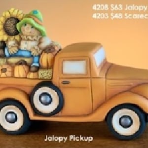 Scarecrow and Sunflowers Ceramic Bisque Pickup truck insert (ready to paint)