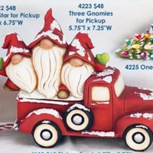 3 gnomes Ceramic Bisque Pickup truck insert (ready to paint)