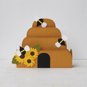 Beehive Card - 3D Card - Bee Box Card - Mini Greeting Card - Any Occasion Card - Mothers Day Gift - Sunflowers - Summer - Paper Sculpture