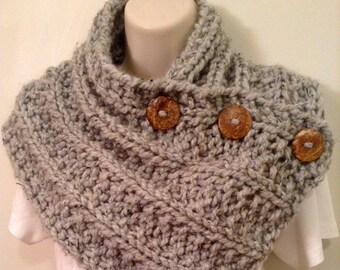 Gray Heather Chunky Knit Neck Warmer or Cowl