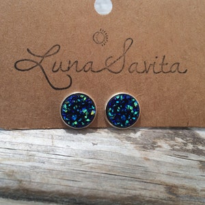 Dark Blue Druzy Earrings, Faux Druzy Earrings, Bridal Druzy, Stud Earrings, Gifts for her, Gifts for mom, Gifts for teens, Christmas image 1