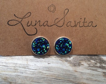 Dark Blue Druzy Earrings, Faux Druzy Earrings, Bridal Druzy, Stud Earrings, Gifts for her, Gifts for mom, Gifts for teens, Christmas