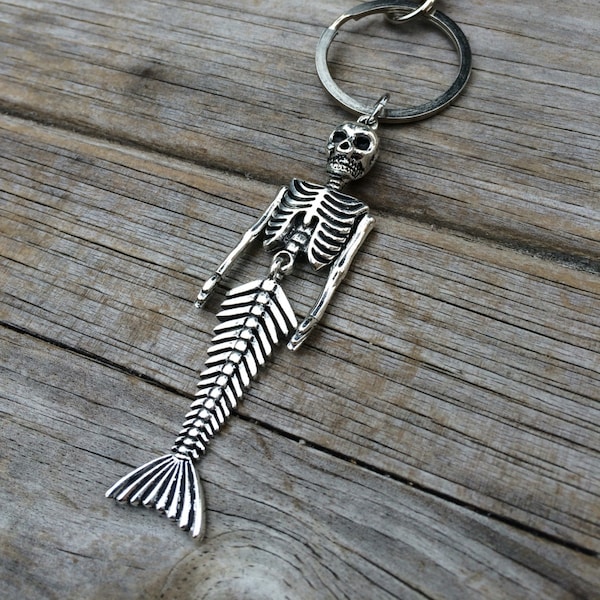 Mermaid Skeleton Charm Keychain, Nautical Keychain, Ocean Keychain, Skull Keychain, gifts for her