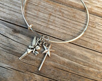 Fairy Wand bracelet, Love Bracelet, Tinkerbell Bracelet, Charm Bangle, Bangle bracelet