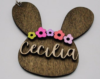 Customizable Floral Bunny Crown Tag, Easter Basket Tag