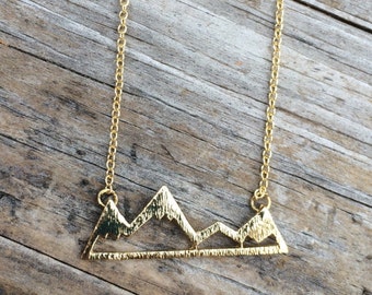 Gold Mountain Necklace, Mountain Charm Necklace, California Necklace, Northwest Necklace, Gift for her, 18k Gold plated