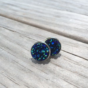 Dark Blue Druzy Earrings, Faux Druzy Earrings, Bridal Druzy, Stud Earrings, Gifts for her, Gifts for mom, Gifts for teens, Christmas image 2