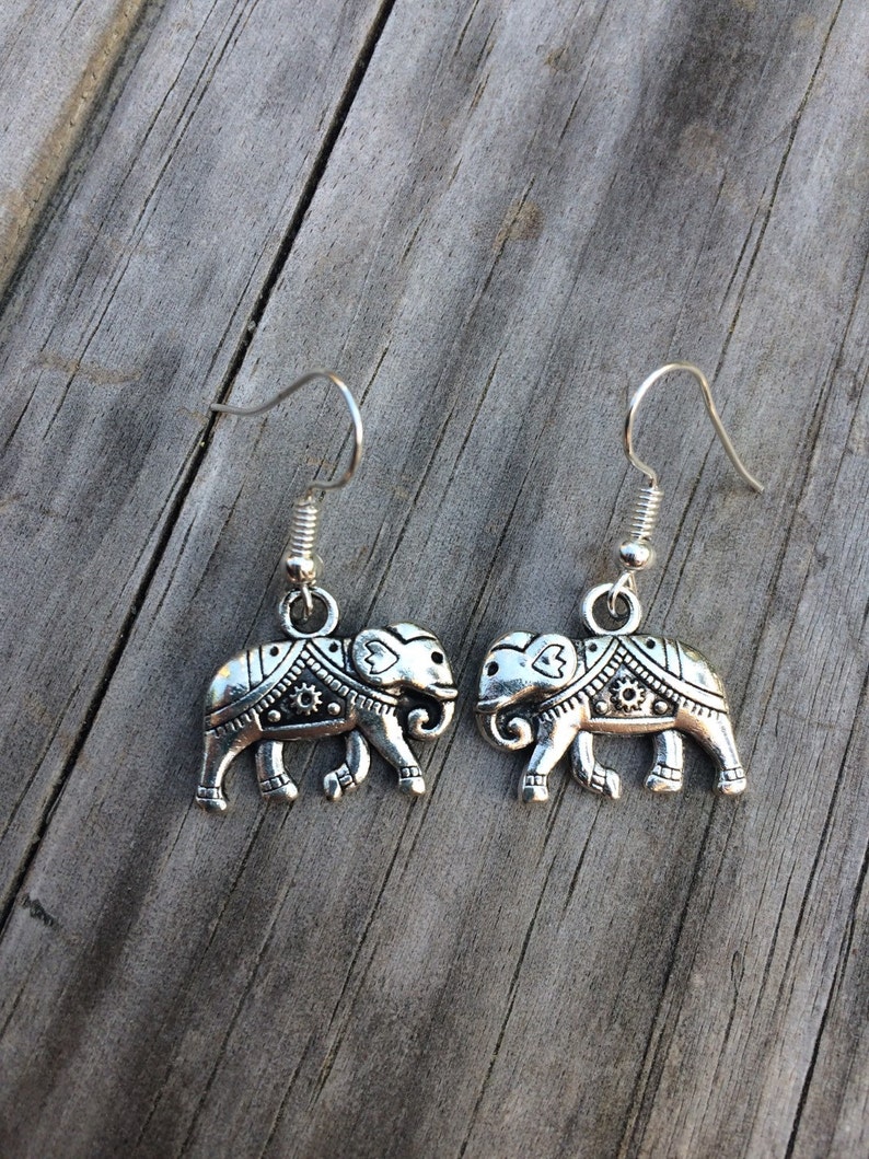 Elephant Earrings Silver Elephant Earrings Charm Earrings Etsy