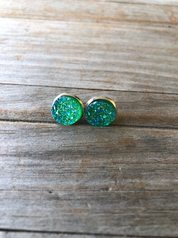 Green Druzy Earrings