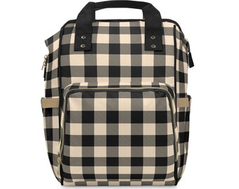 Black Plaid Multifunctional Diaper Backpack