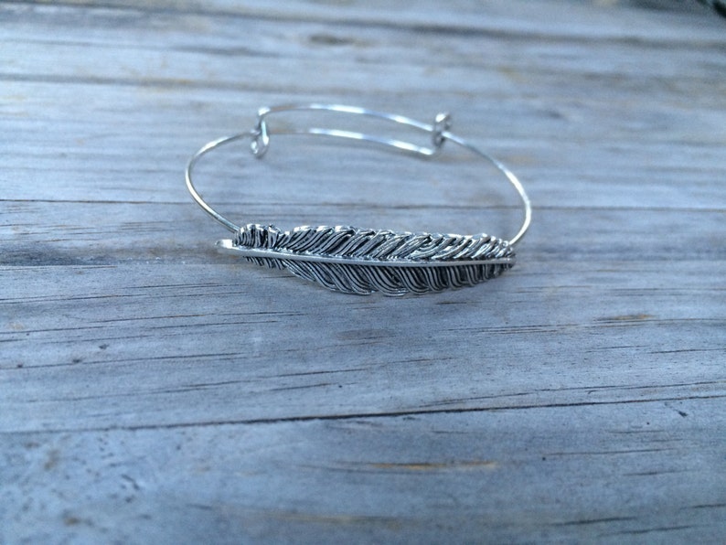 Feather Bracelet, Bangle Bracelet, Charm Bangle, Gift for her, Gift for mom, Gift for wife, Christmas gift, Stocking Stuffer image 2