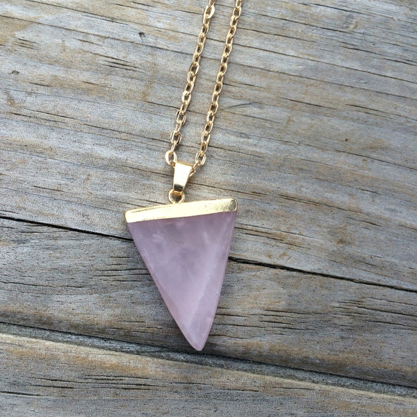 Rose Quartz Raw Crystal Triangle, Rose Quartz Necklace, Crystal Necklace, Triangle Necklace