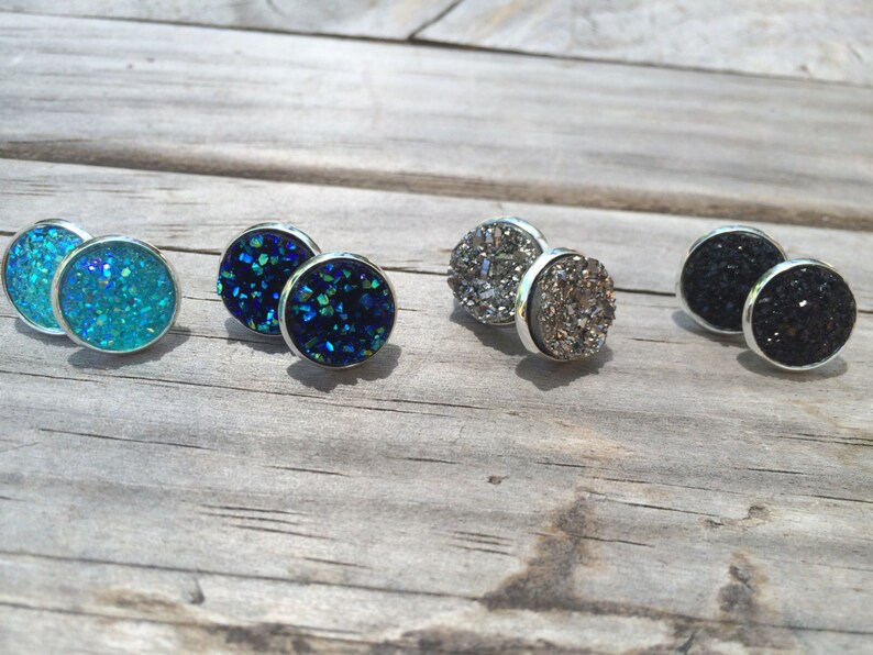 Dark Blue Druzy Earrings, Faux Druzy Earrings, Bridal Druzy, Stud Earrings, Gifts for her, Gifts for mom, Gifts for teens, Christmas image 4