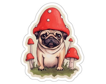 Mushroom Pug Dog Sticker, Planner Decal, Laptop Stickers