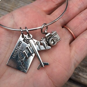 Travel Love bracelet, Travel Bracelet, camera Bracelet, Charm Bangle, Charm bracelet, photography bracelet image 3