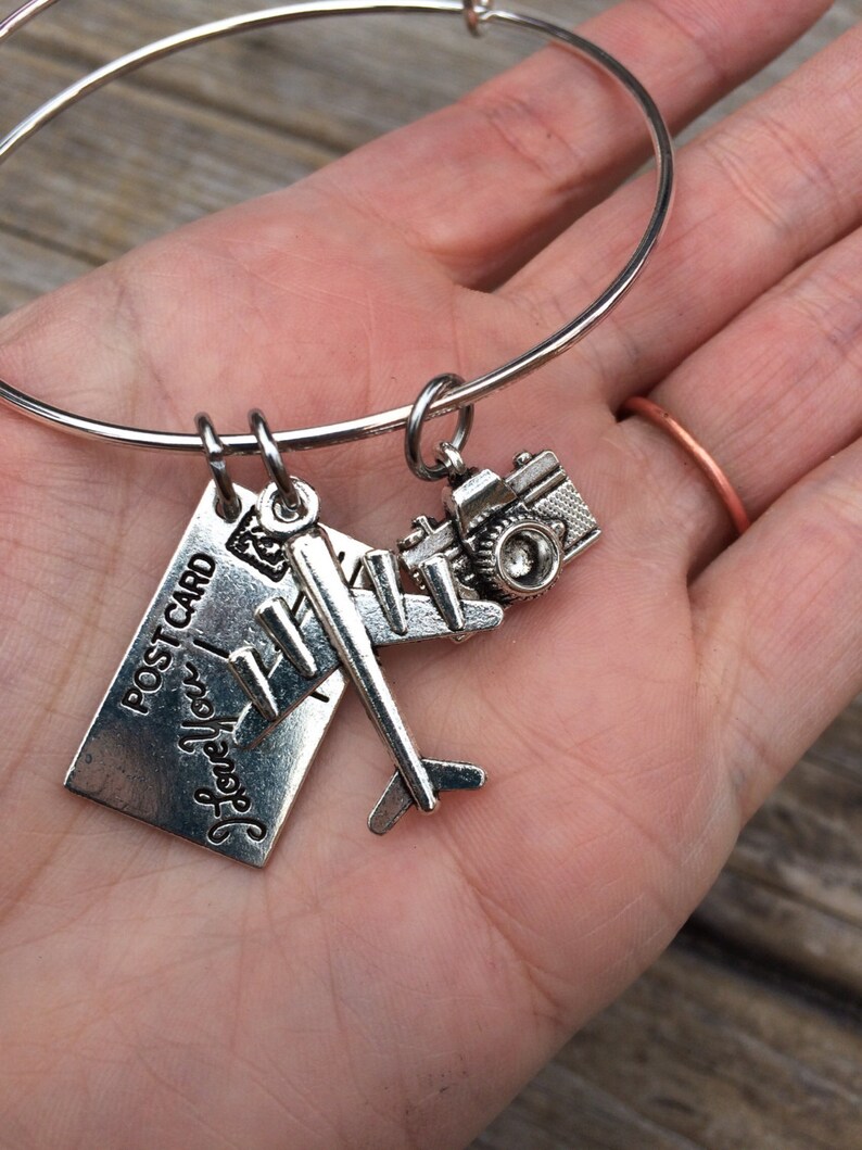 Travel Love bracelet, Travel Bracelet, camera Bracelet, Charm Bangle, Charm bracelet, photography bracelet image 3