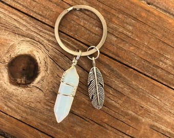 Feather Crystal Keychain, Feather Keychain, boho festival jewelry, boho festival keychain