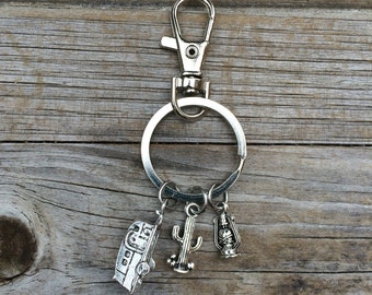 Travel Camper Charm Keychain, Camping Keychain, Charm Keychain, Wilderness Keychain, Desert Keychain, Cactus Keychain