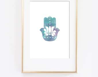 Acuarela Hamsa Design Printable wall art instant download, Print Wall Art, Bedroom Decor, Nursery Art, Hand of Fatima