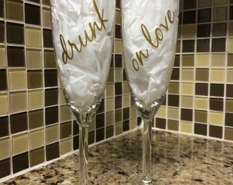 Vinyl Decals for Champagne Glasses, Wedding glasses, Mr. and Mrs Sticker, drunk in love