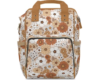 Boho Brown Florals Multifunctional Diaper Backpack